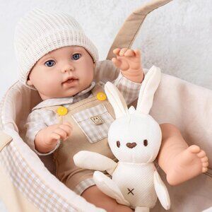 DONTNO Reborn Alive 12 Inch Baby Doll with Bassinet Bed and Doll Accessories